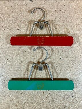 Lot 2 Vintage Walker Product Color Wooden Hanger Wire Clamp Pant Garment Hanger